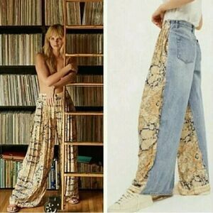 We The Free Blue and Tan Wide Leg Pants